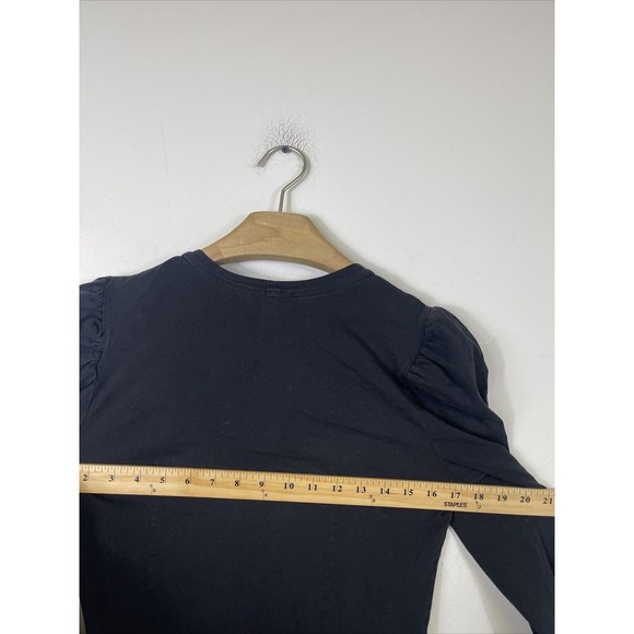 A.L.C. ALC Dress Long Sleeve Crew Neck ALine Gathered Sleeve Cotton Black Small - Picture 7 of 8